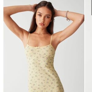 Frankie’s Bikinis Floral Yellow Spaghetti Strap Dress
